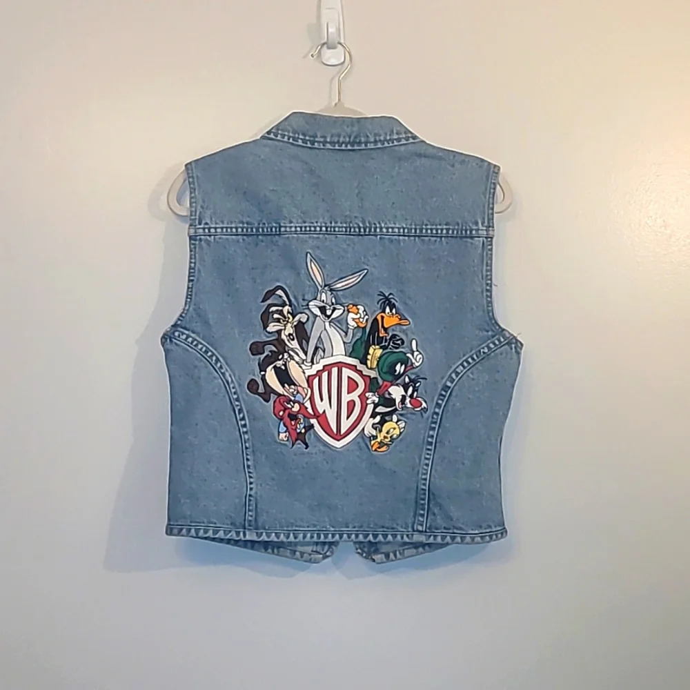 Looney Tunes Warner Bros embroidered denim vest biker kids LOT F